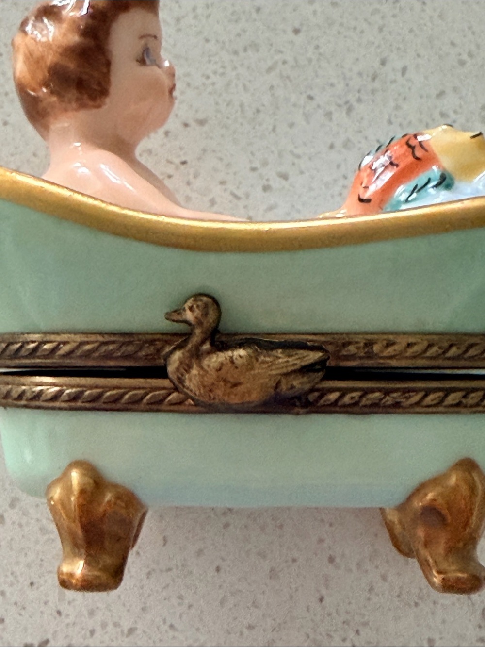 Authentic Limoges France Bathtub Trinket Box Duck Clasp Peint A La Main